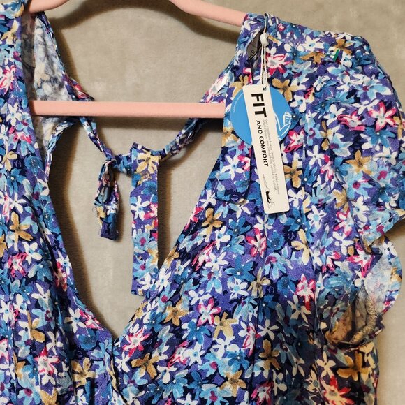 Cupshe‎ Chic Floral V-Neck Mini Dress With Back Tie Short Sleeves Romantic 70  L - Picture 7 of 9